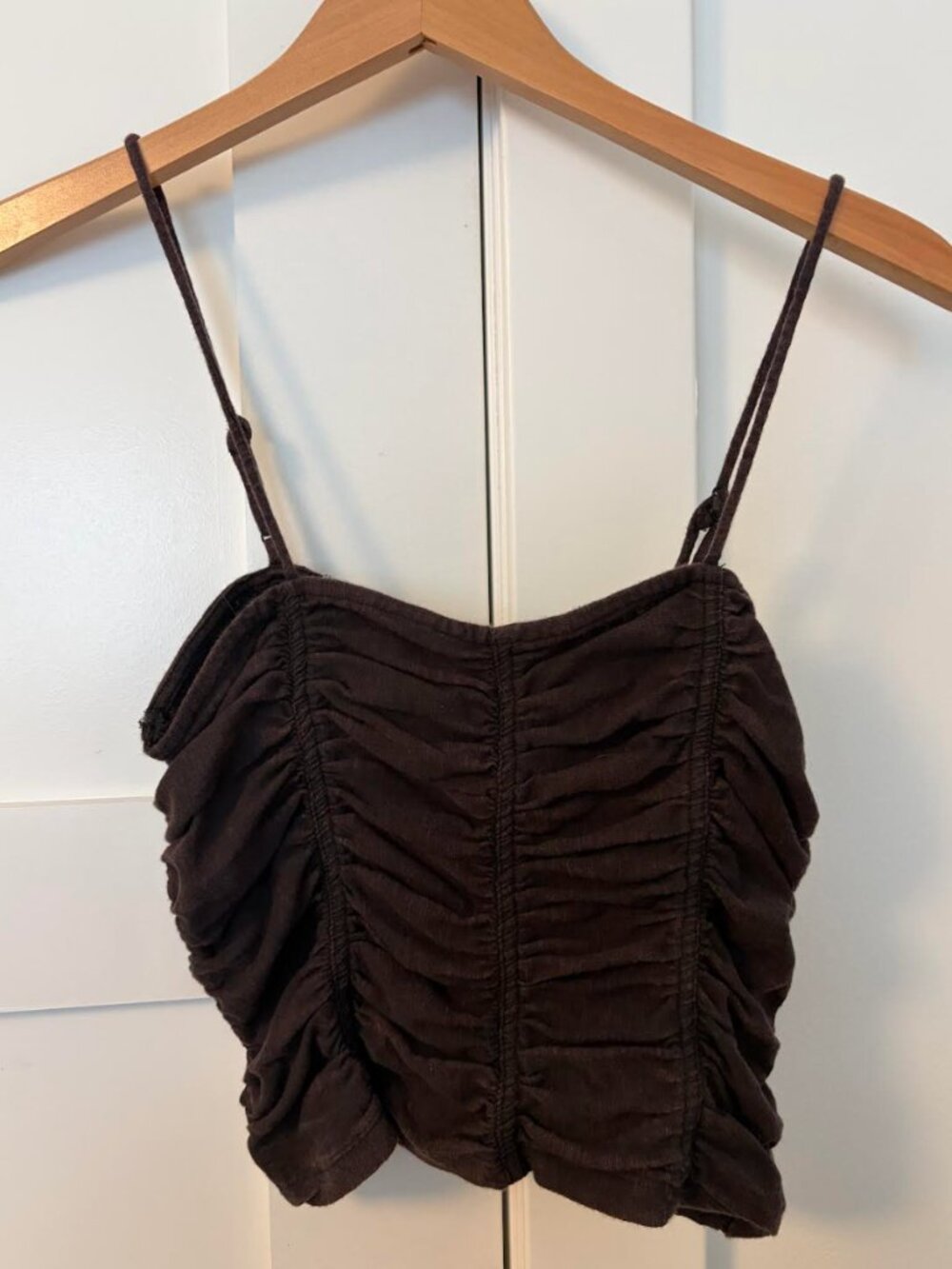 Free People Belong Together Cropped Ruched Cotton Cami Top Distressed Black XS